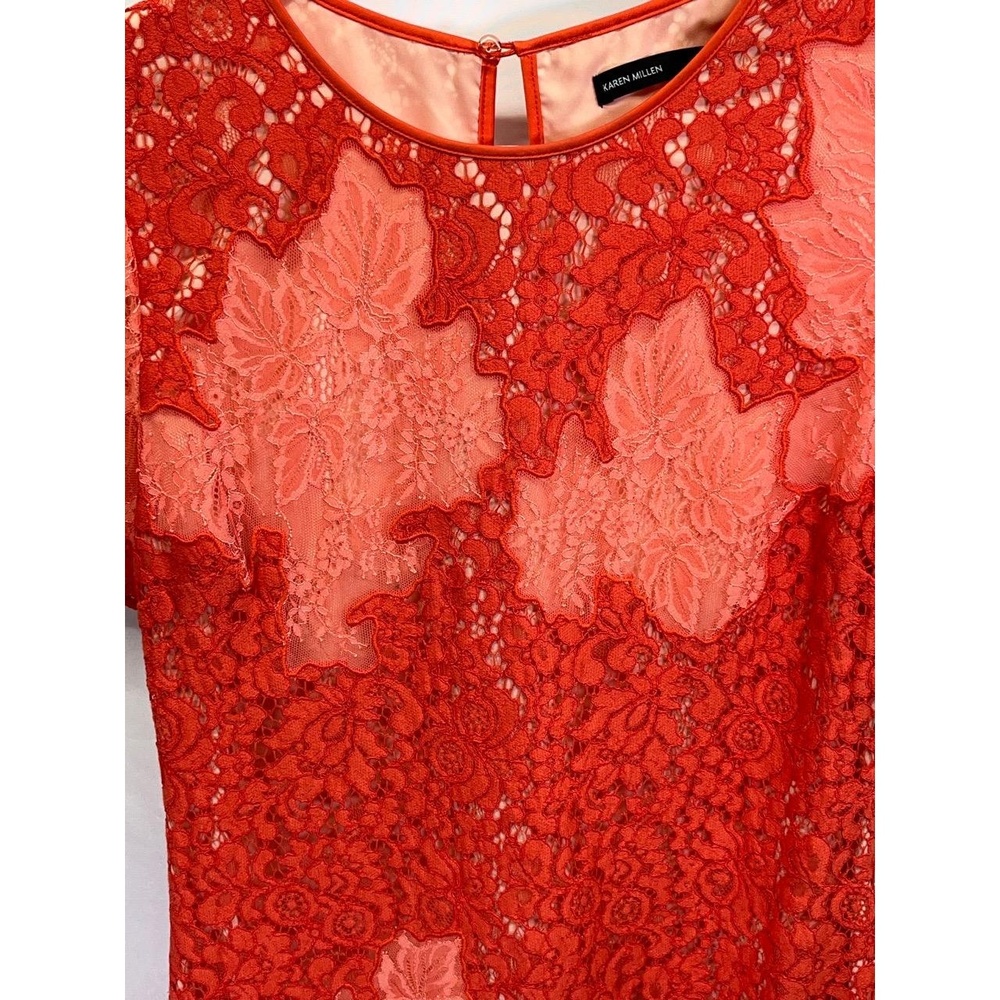 Karen Millen Womans Orange‎ Lace Applique Floral Patchwork Sheath Dress 8 - Picture 5 of 11